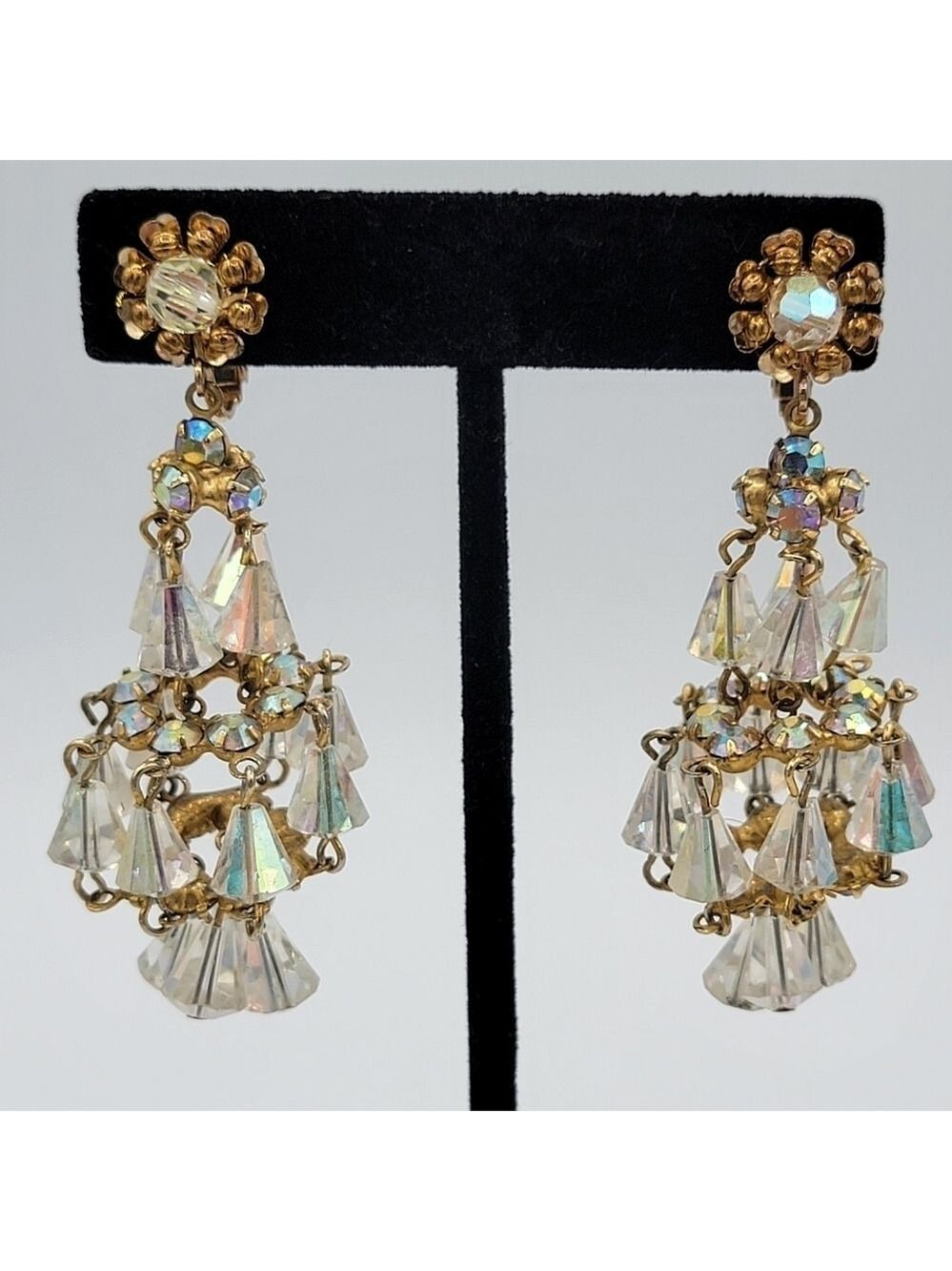 Miriam Haskell Chandelier Style Crystal AB Earrings
